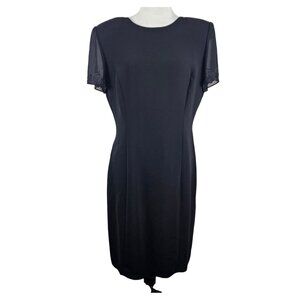 Donna Morgan Womens Size 12 Black Sheath Dress Evening Formal Beaded Sheer Sleev